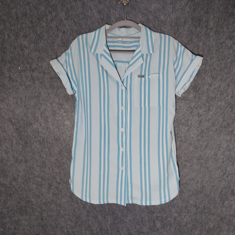 Columbia Women PFG Striped Button Shirt XS Blue Sun Drifter Hiking Performance